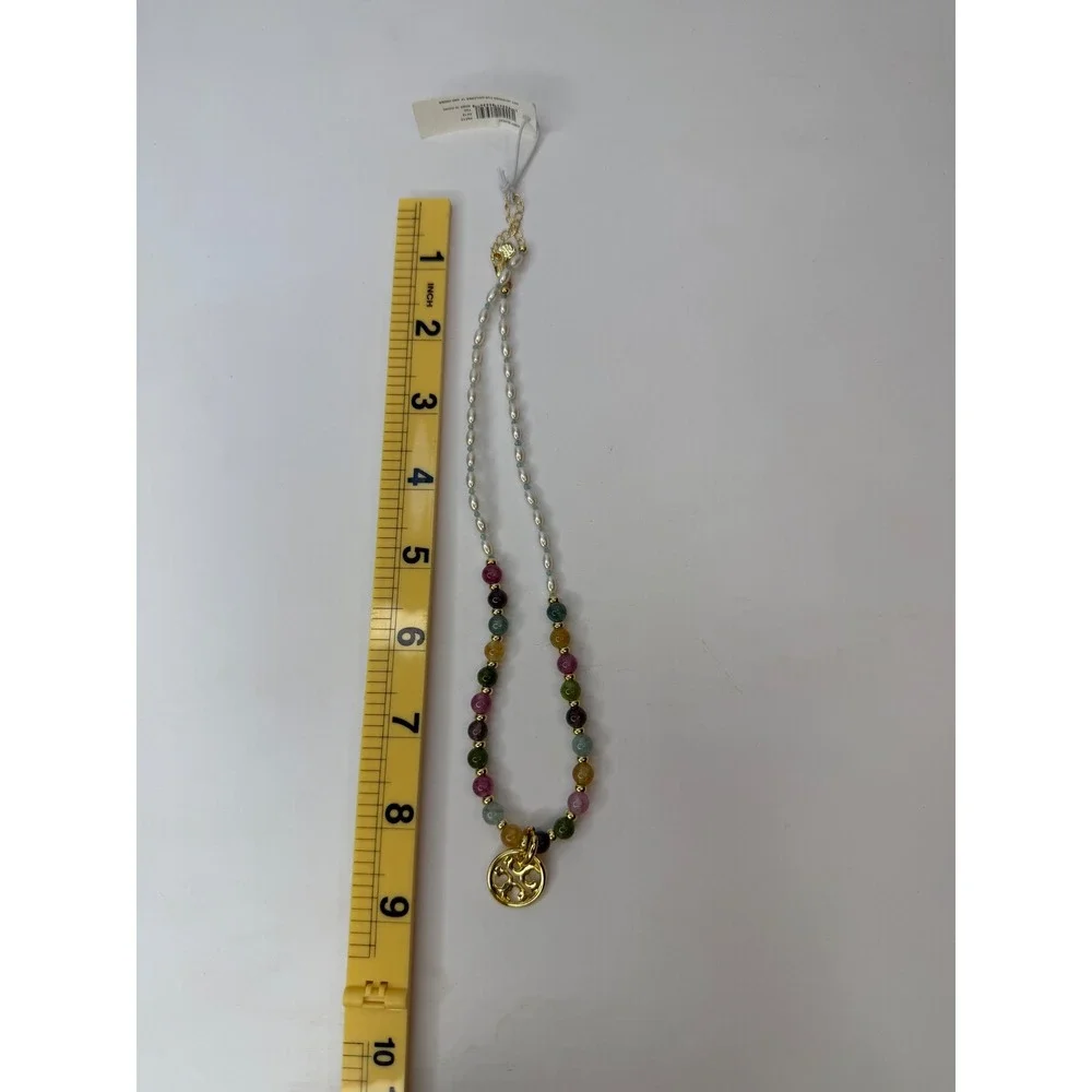 Tory Burch Miller Mixed-Materials Pearl and Multi-Stone Beaded Necklace Gold NWT